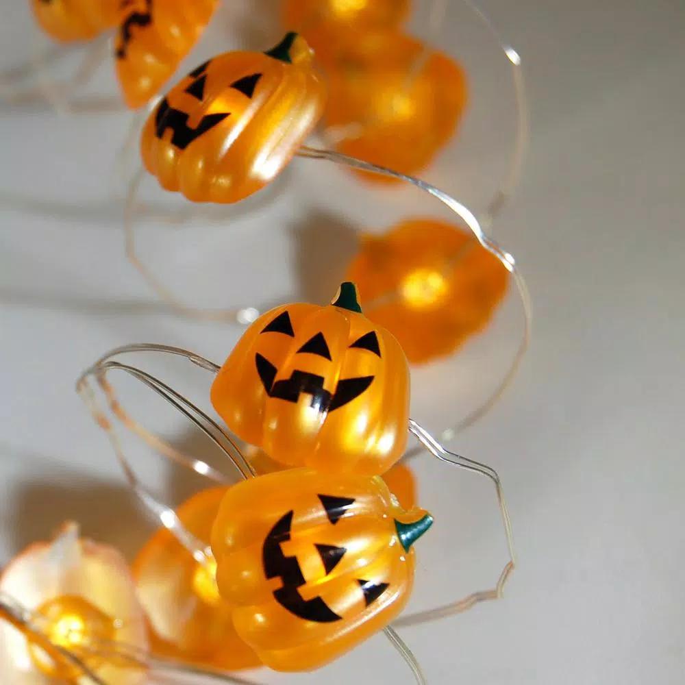 LUMABASE Jack O' Lantern LED Mini String Lights with Timer, Waterproof Battery Operated Pumpkin Lights, Set of 2