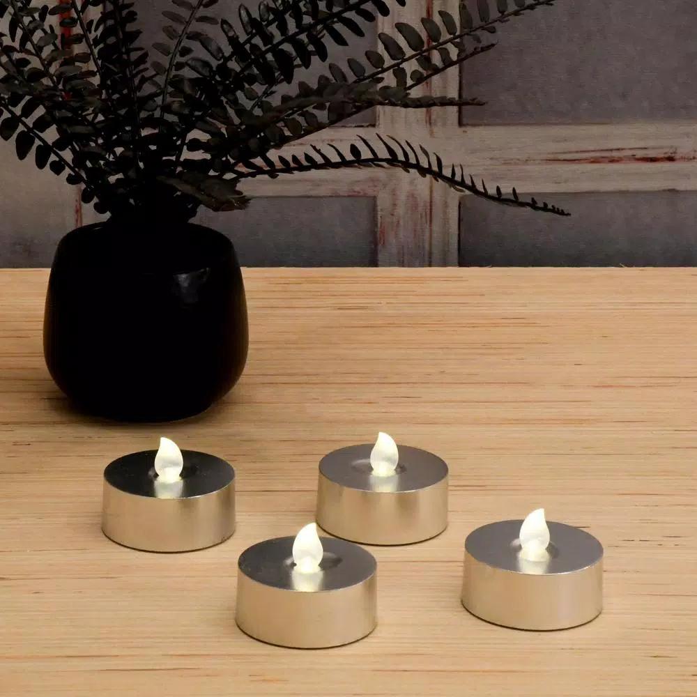 LUMABASE Silver Extra Large LED Tea Light Candles with Remote Control and Dual Timers, 4-Count