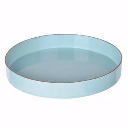 Benzara Mimosa Decor Blue Round Serving Tray with Cutout Handles, 10-Inch thumbnail 1