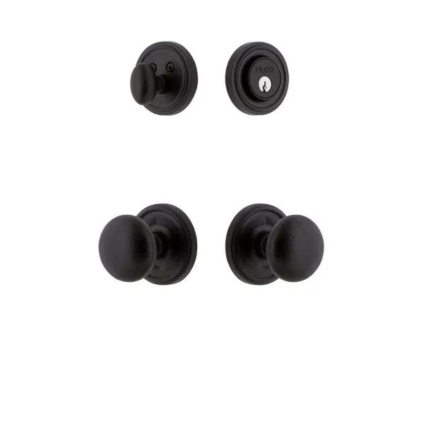 Unbranded Loch Rosette Black Iron Handleset Combo Pack with Keep Door Knob