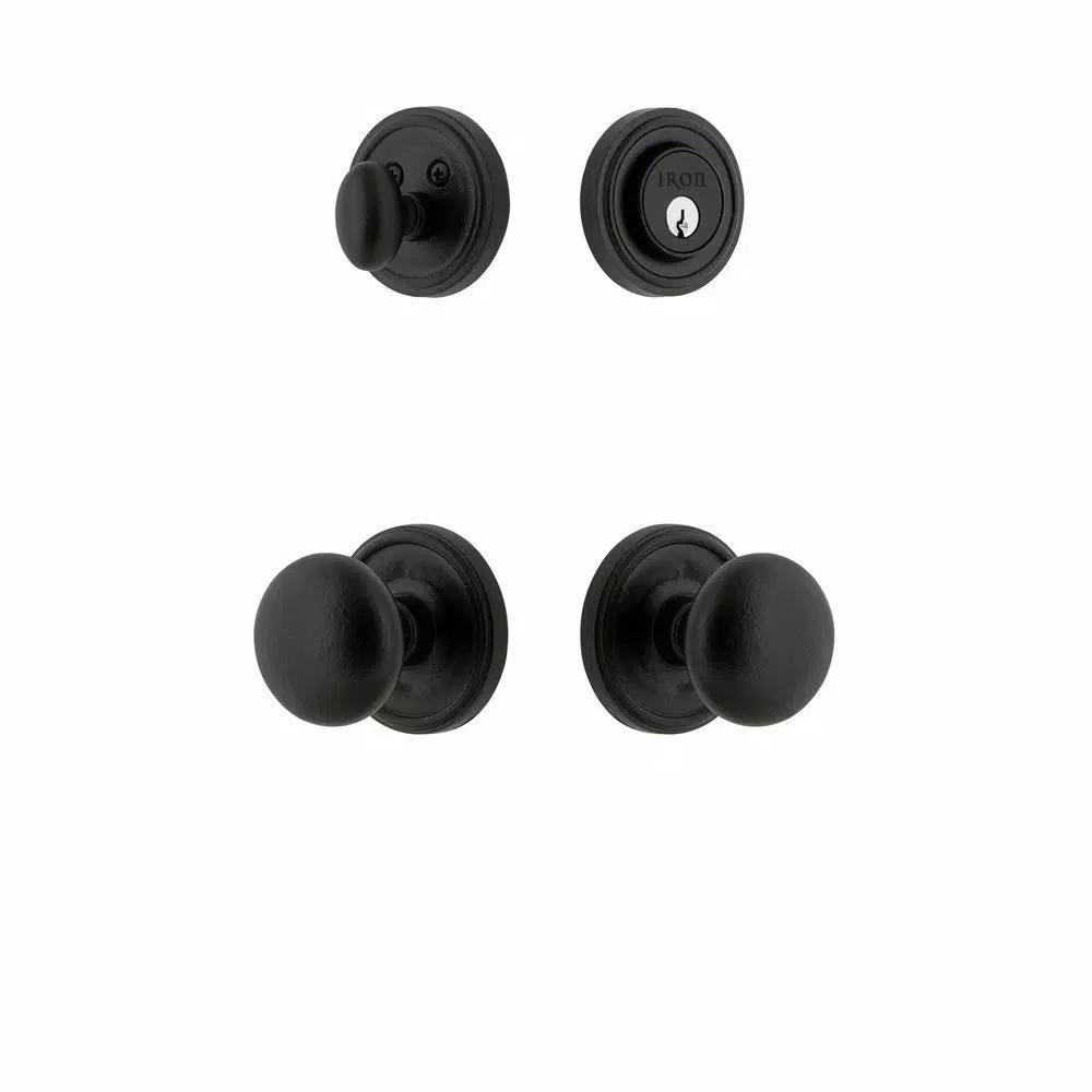Unbranded Loch Rosette Black Iron Handleset Combo Pack with Keep Door Knob