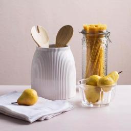 Home Essentials 7 in. Striped Embossed Ceramic Utensil Crock - White Stoneware Tool Holder thumbnail 2