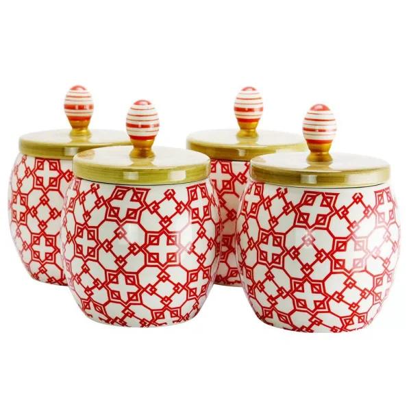 Urban Market Gibson Urban Market Life on the Farm 4-Piece Red Durastone Canister Set, 1.7 Qt.