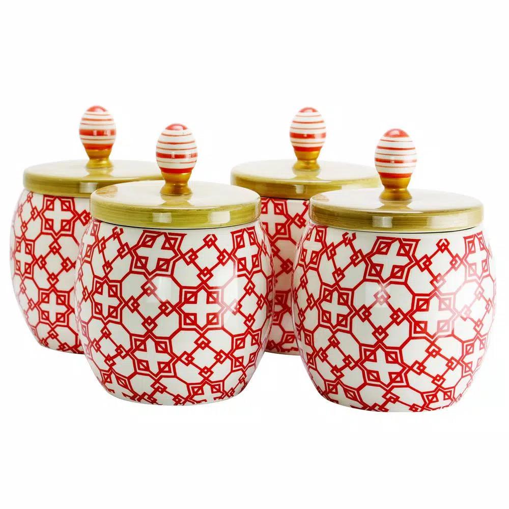 Urban Market Gibson Urban Market Life on the Farm 4-Piece Red Durastone Canister Set, 1.7 Qt.