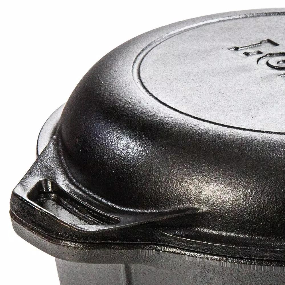 Lodge 5 Qt. Round Cast Iron Double Dutch Oven with Skillet Lid, Black