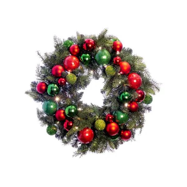 Village Lighting Company 30 in. Pre-Lit LED Christmas Cheer Wreath with 50 Warm White Lights and Remote Control