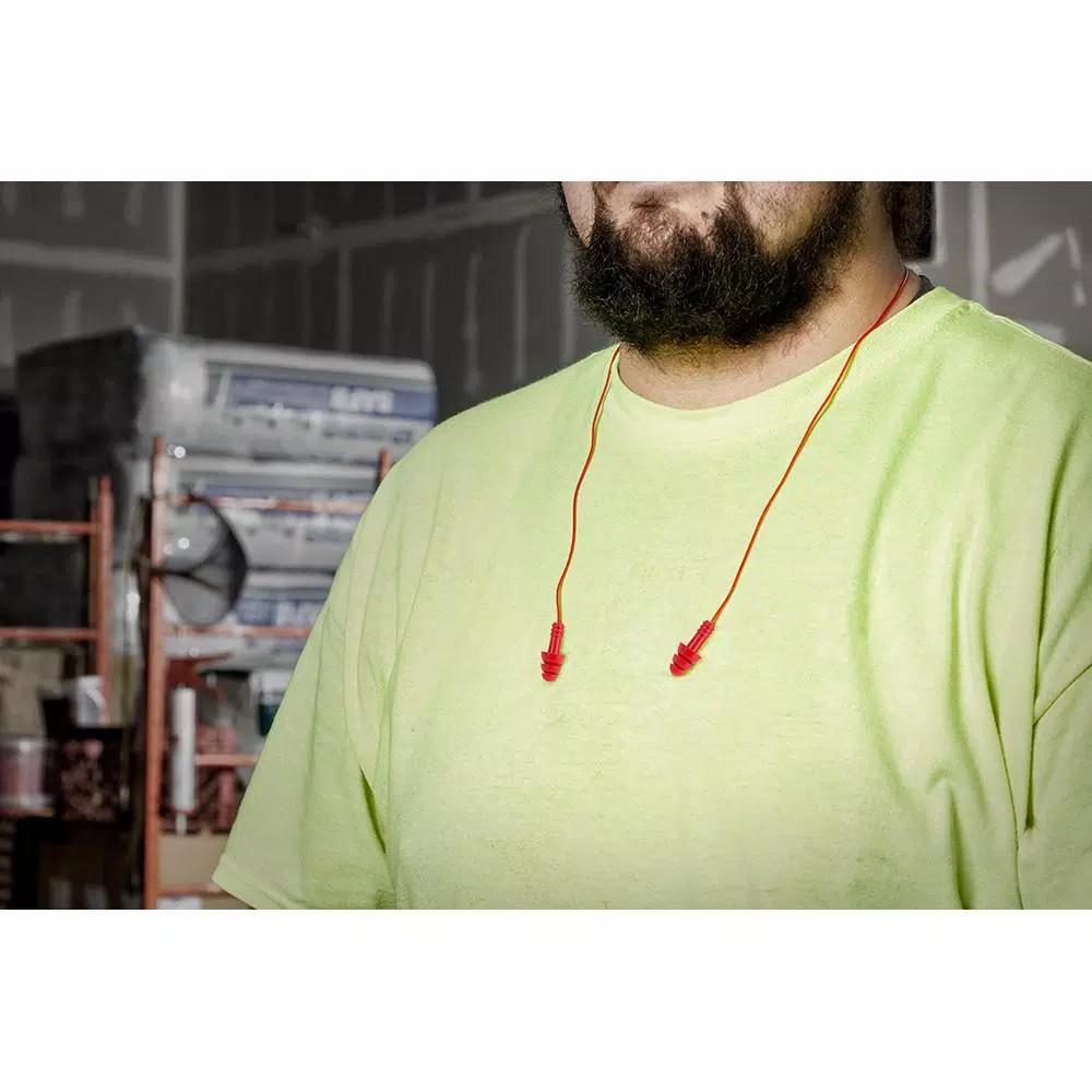 Milwaukee Corded Reusable Red Earplugs, 26 dB NRR (3-Pack)