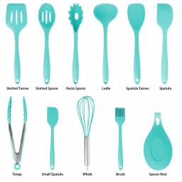 MegaChef 12-Piece Light Teal Silicone Kitchen Utensil Set thumbnail 7