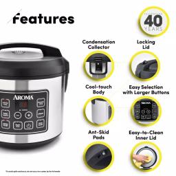 Aroma 20-Cup Digital Rice Cooker, Food Steamer, and Slow Cooker in Silver thumbnail 2