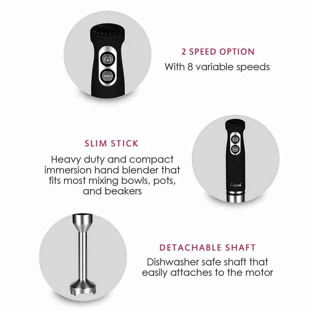 Boyel Living 6-in-1 Black Stainless Steel 500W Immersion Hand Blender Set with 8-Speed Control