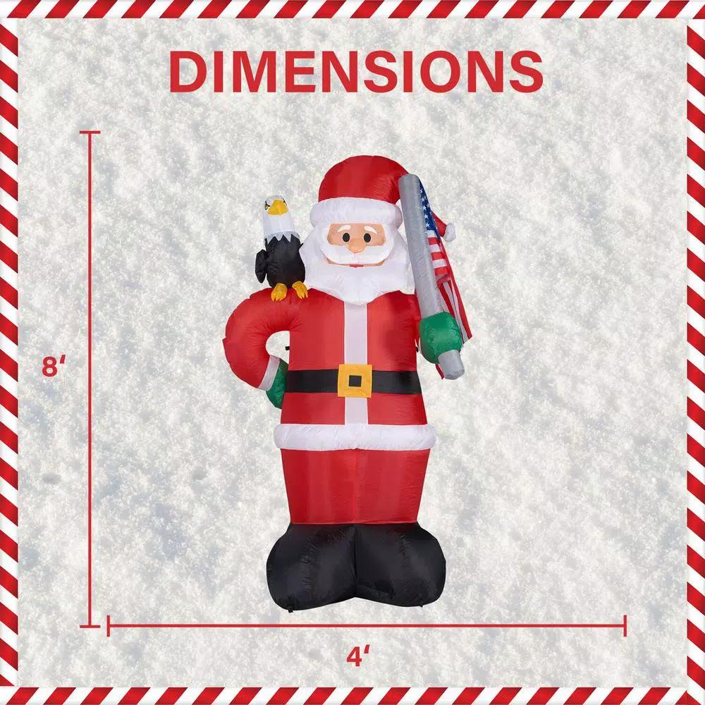 Fraser Hill Farm 8 ft. Americana Santa with Bald Eagle & American Flag Christmas Inflatable with Lights