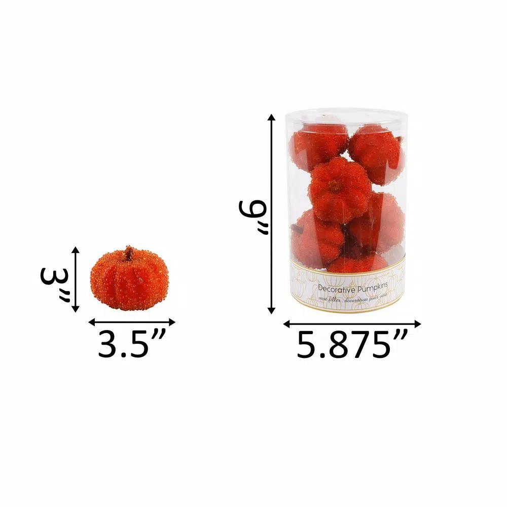 Flora Bunda 8-Piece Dark Orange Beaded Mini Pumpkin Set - 3 in. Fall Harvest Tabletop Decor