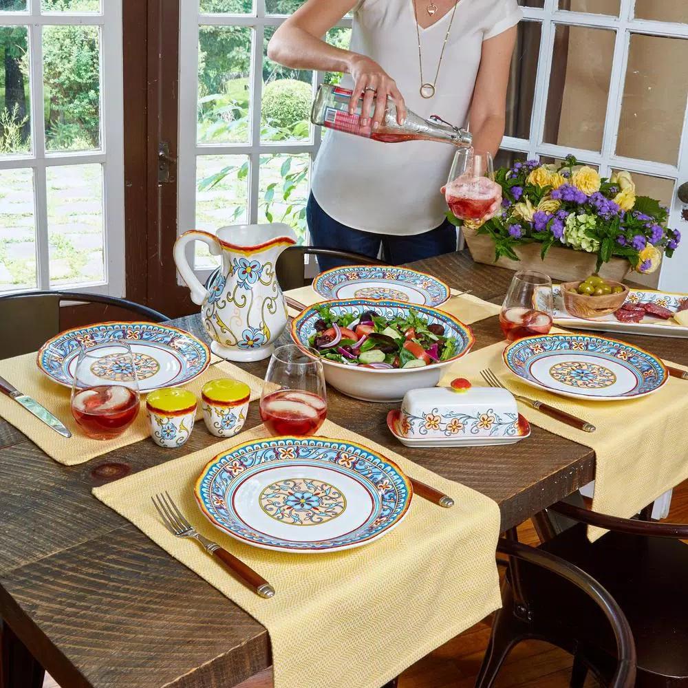 Euro Ceramica Duomo 16-Piece Stoneware Dinnerware Set, Italian Design, Service for 4
