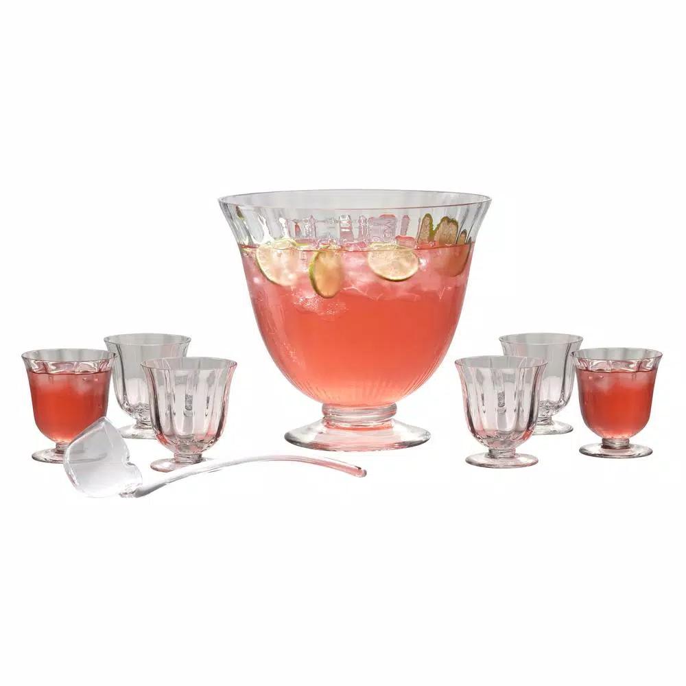 Artland Aspen 8-Piece Optic Glass Punch Set with 224 oz. Bowl and Ladle