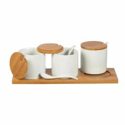Unbranded Denmark Tools For Cooks 10-Piece White Porcelain Condiment Server Set with Bamboo Lids and Tray thumbnail 2