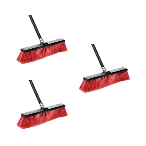 Alpine Industries 24 in. Red Indoor Outdoor Push Broom, 3-Pack