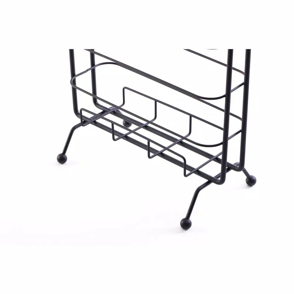Basicwise Black Metal Toilet Paper Holder and Magazine Rack, Freestanding Dual-Purpose Bathroom Storage