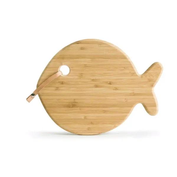 Sagaform Fish Shaped Oak and Bamboo Serving and Cutting Board with Leather Strop