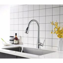 Vanity Art Chrome Single-Handle Pull-Down Kitchen Faucet with 360 Degree Swivel Spout thumbnail 2