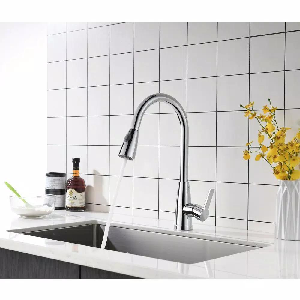 Vanity Art Chrome Single-Handle Pull-Down Kitchen Faucet with 360 Degree Swivel Spout