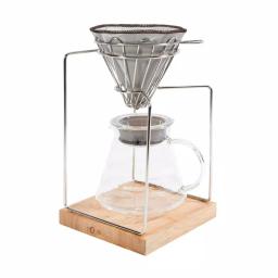 Old Dutch 20oz Stainless Steel Pour Over Coffee Maker Set with Glass Carafe and Rubberwood Base thumbnail 1