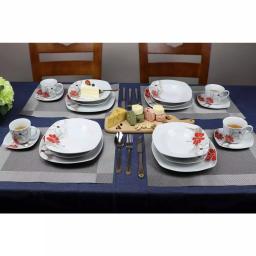 Lorren Home Trends 16-Piece Square Porcelain Dinnerware Set, Red and Tan Floral Design, Service for 4 thumbnail 5