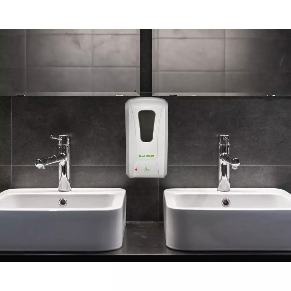 Alpine Industries 1200ml Automatic Wall Mount Soap and Gel Hand Sanitizer Dispenser, White