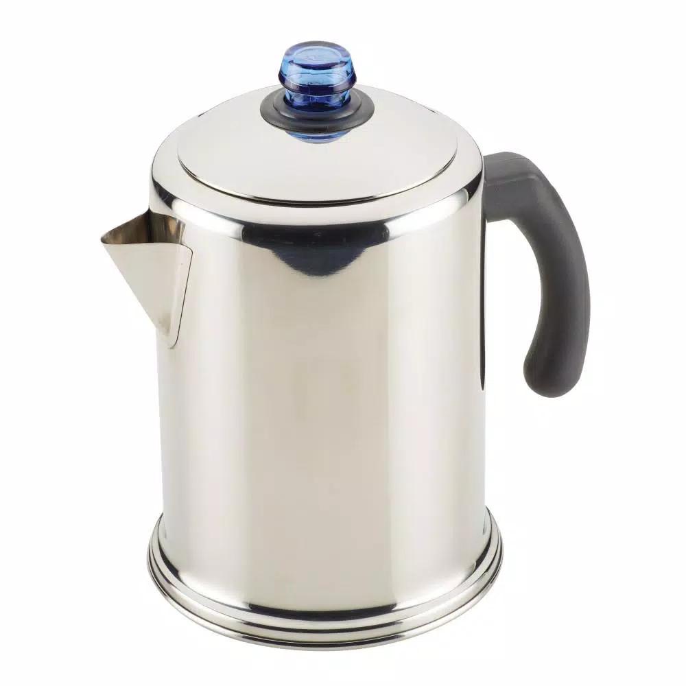 Farberware Classic 12-Cup Stainless Steel Stovetop Coffee Percolator with Blue Glass Knob