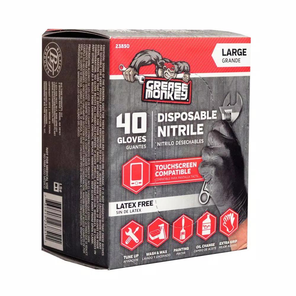 Grease Monkey Large Black 4 Mil Disposable Nitrile Gloves, Powder Free, 40-Box Case