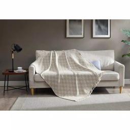 Unbranded MHF Home 50 in. x 60 in. Cotton Blend Taupe Checked Throw Blanket with Tassels thumbnail 1