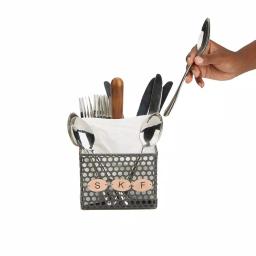 Mind Reader Black Metal 4-Compartment Utensil Basket with Wood Handle - Flatware & Cutlery Organizer thumbnail 2