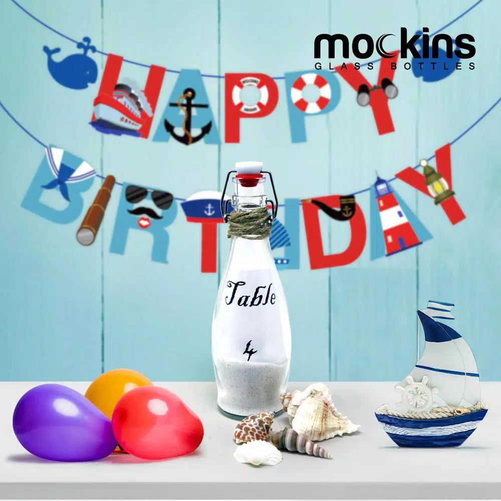 Mockins 17 oz. Glass Bottles with Swing Top Stoppers, Funnel, Brush, and Gold Marker (Set of 12)