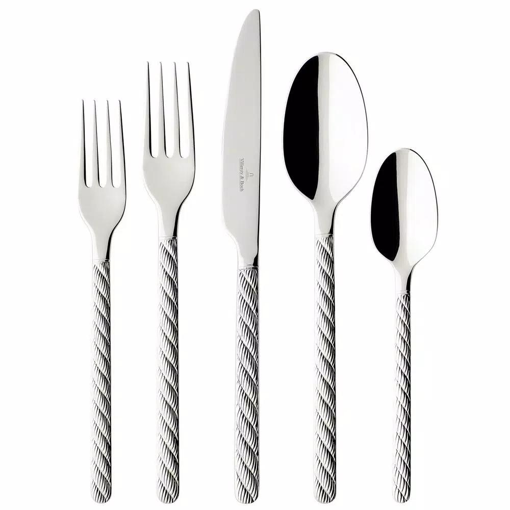 Villeroy & Boch Montauk 5-Piece 18/10 Stainless Steel Flatware Set, Coastal Rope Twist Design, Service for 1