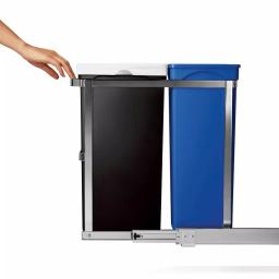 simplehuman 35-Liter Commercial-Grade Under-Counter Pull-Out Dual Recycling Trash Can, Stainless Steel thumbnail 3