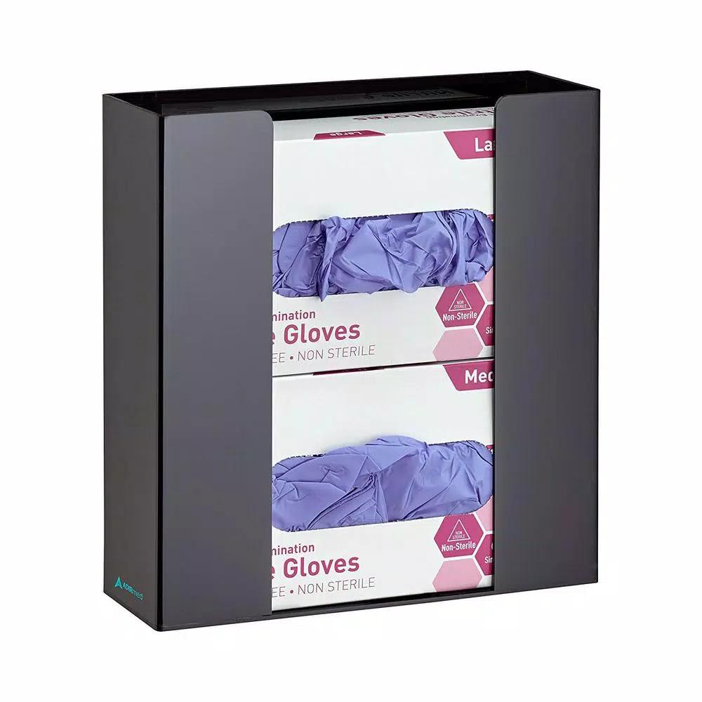 AdirMed Double Box Acrylic Glove Dispenser - Black Wall Mount