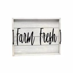 Elegant Designs Farm Fresh Gray Wash Decorative Wood Serving Tray with Black Metal Handles thumbnail 7