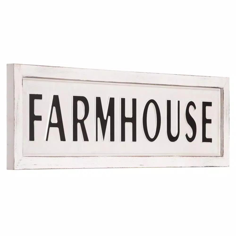 Pinnacle Rustic White Farmhouse Tin Enamel Decorative Wall Sign, 38 in. x 11.25 in.