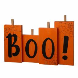 Glitzhome 20 in. Halloween Wooden BOO Standing Decor with Orange Pumpkin Design thumbnail 3