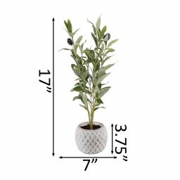Flora Bunda 14 in. Faux Olive Branch in White Pineapple Pattern Cement Pot thumbnail 2