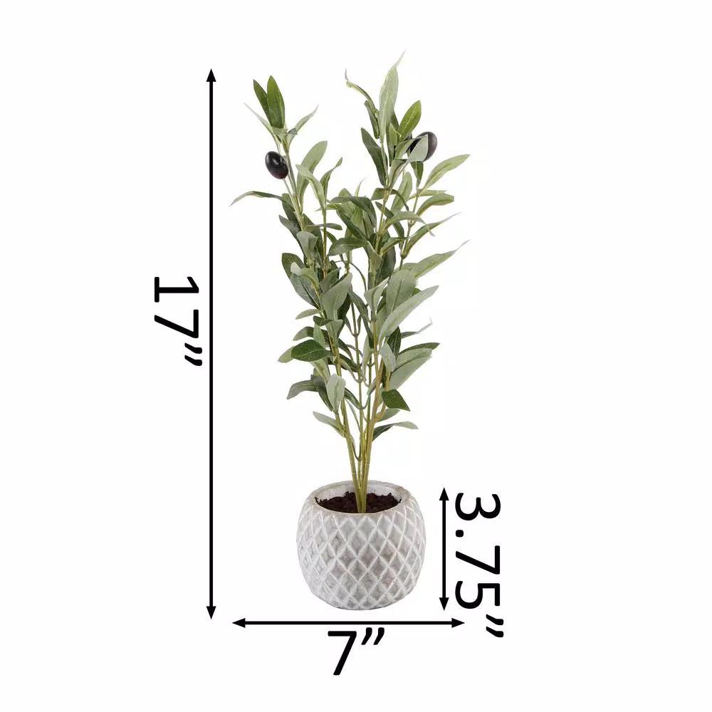 Flora Bunda 14 in. Faux Olive Branch in White Pineapple Pattern Cement Pot