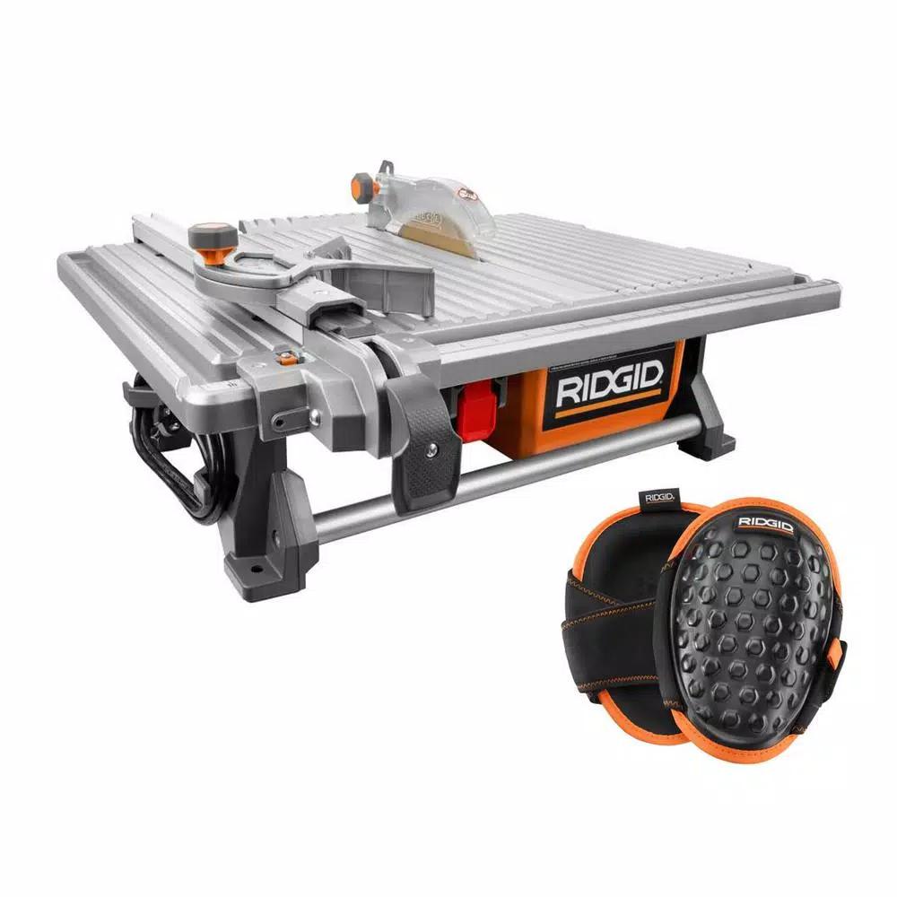 RIDGID 7 in. Corded Wet Tile Saw with 24 in. Rip Capacity and Gel-Foam Knee Pads Bundle
