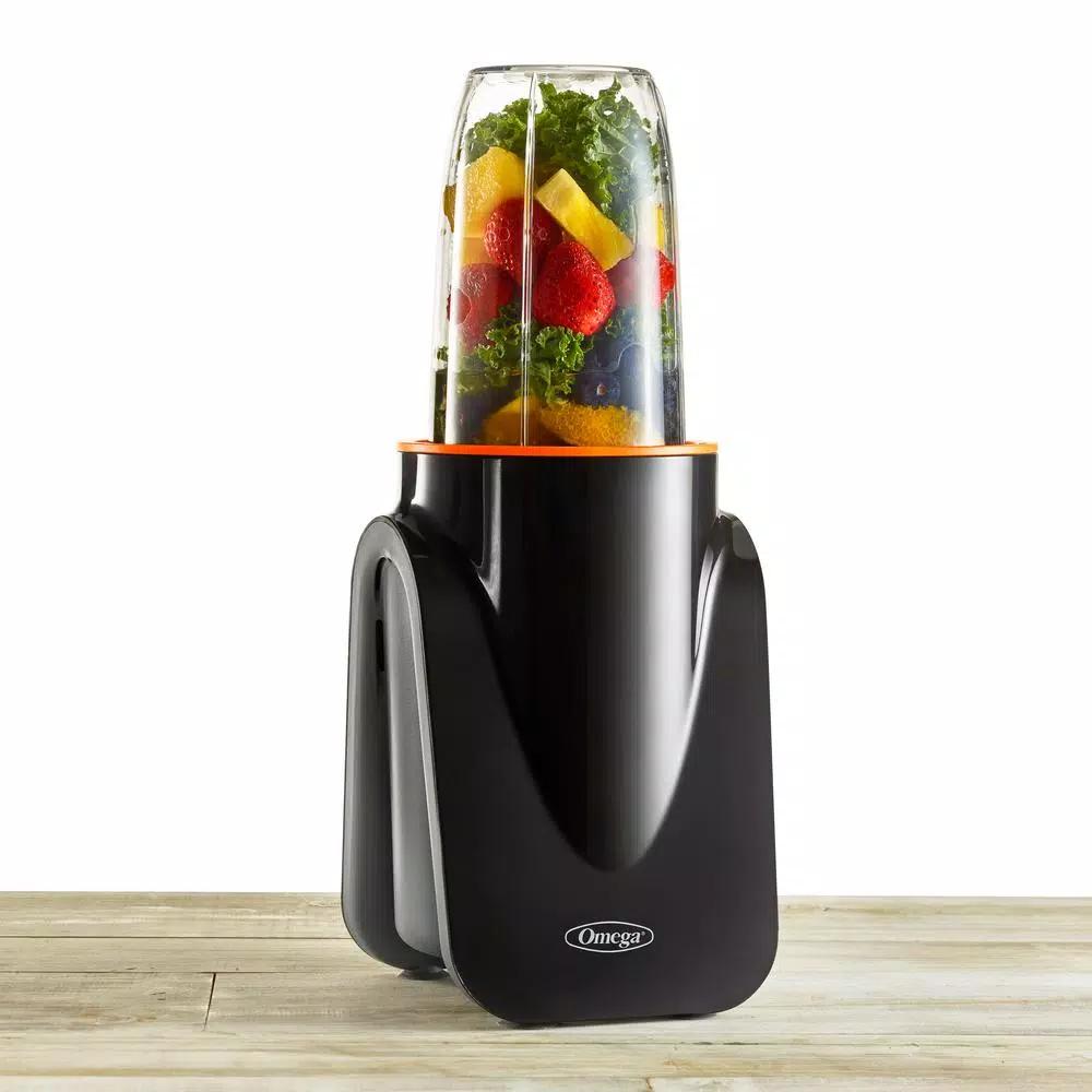 Omega Deluxe MeGo 1000W Personal Blender, 32 oz. Black Single Speed Nutritious Smoothie Maker