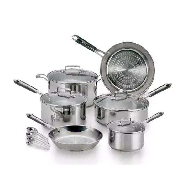 T-fal Performa Pro 14-Piece Stainless Steel Nonstick Cookware Set with Techno Release Interior