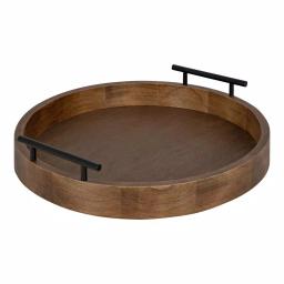 Kate and Laurel Lipton Rustic Brown Round Decorative Wood Tray with Metal Handles thumbnail 1