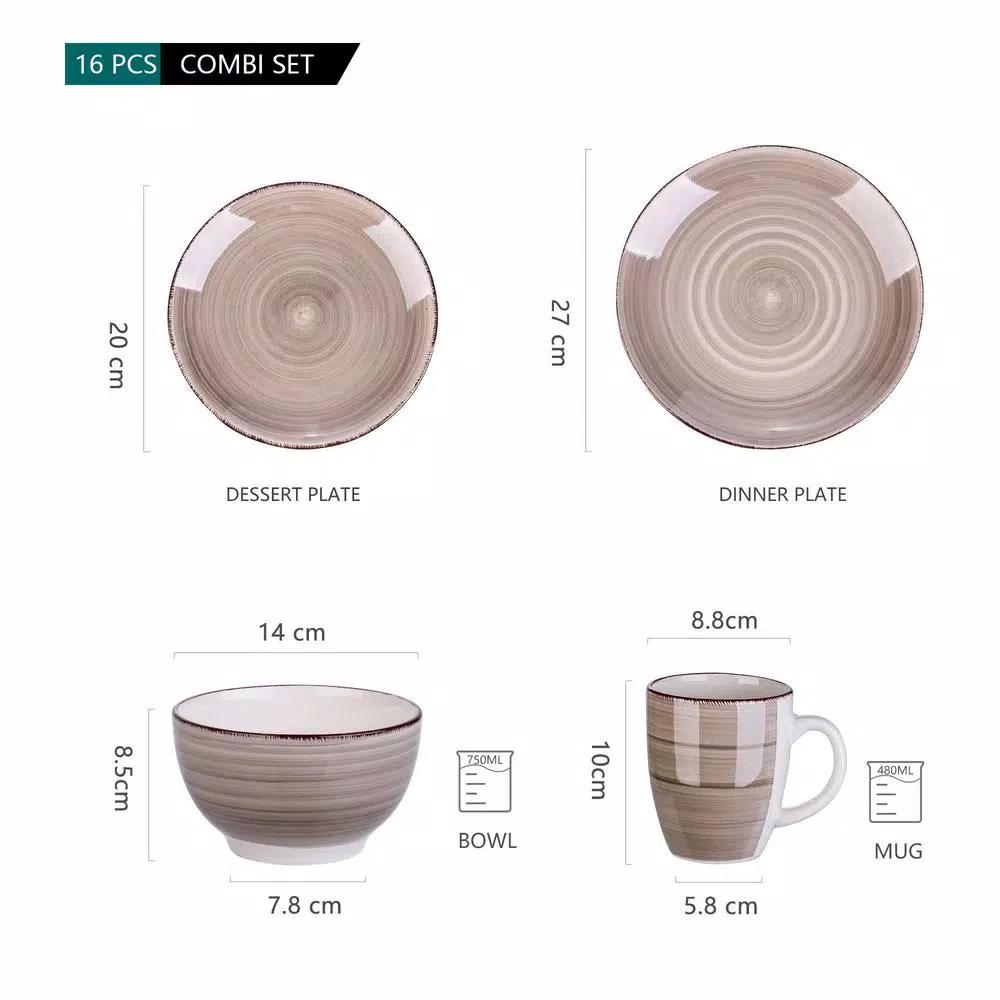 vancasso Bella 16-Piece Porcelain Dinnerware Set, Vintage Creme Beige Service for 4