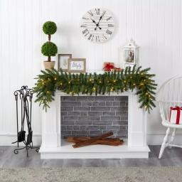 Nearly Natural 6 ft. Pre-lit Green Pine Artificial Christmas Garland with 35 LED Lights thumbnail 5