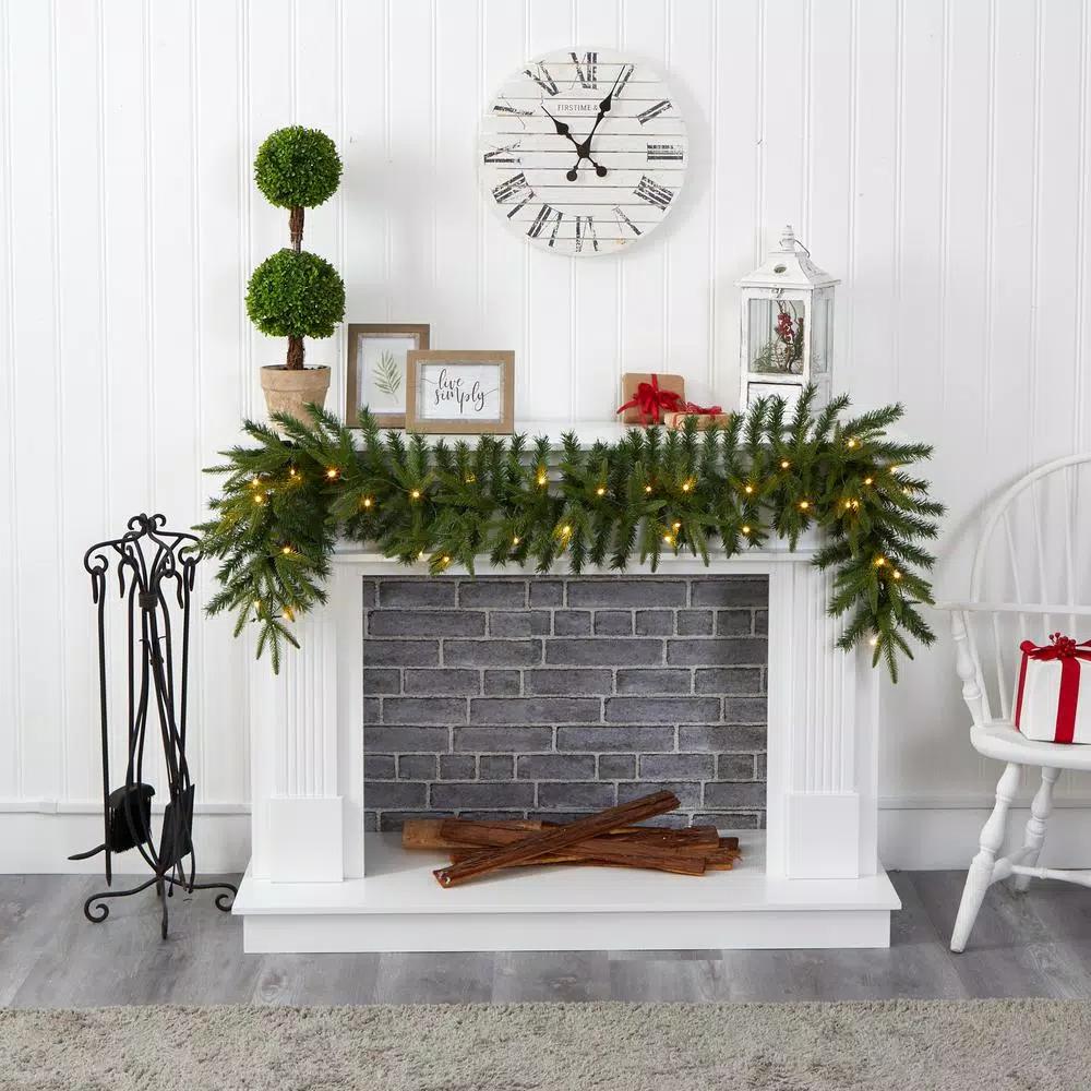 Nearly Natural 6 ft. Pre-lit Green Pine Artificial Christmas Garland with 35 LED Lights