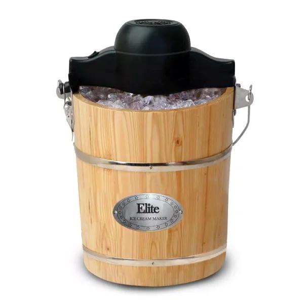 Elite Gourmet EIM-506 6 Qt. Old Fashioned Ice Cream Maker with Pine Wood Bucket
