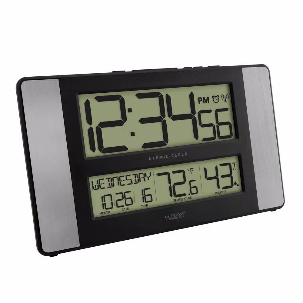 La Crosse Technology 11 in. Atomic Digital Wall Clock with Temperature, Humidity & Calendar - Aluminum Finish