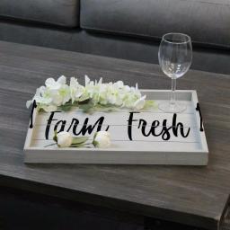 Elegant Designs Farm Fresh Gray Wash Decorative Wood Serving Tray with Black Metal Handles thumbnail 6